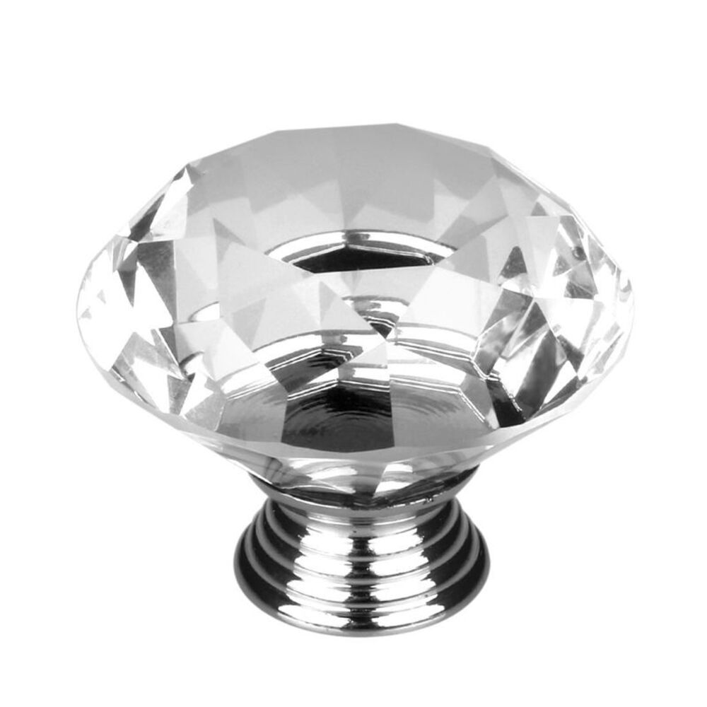 Drawer Knob Pull Handle 40mm Crystal Glass Diamond Shape Knobs with Screws, 1Pc